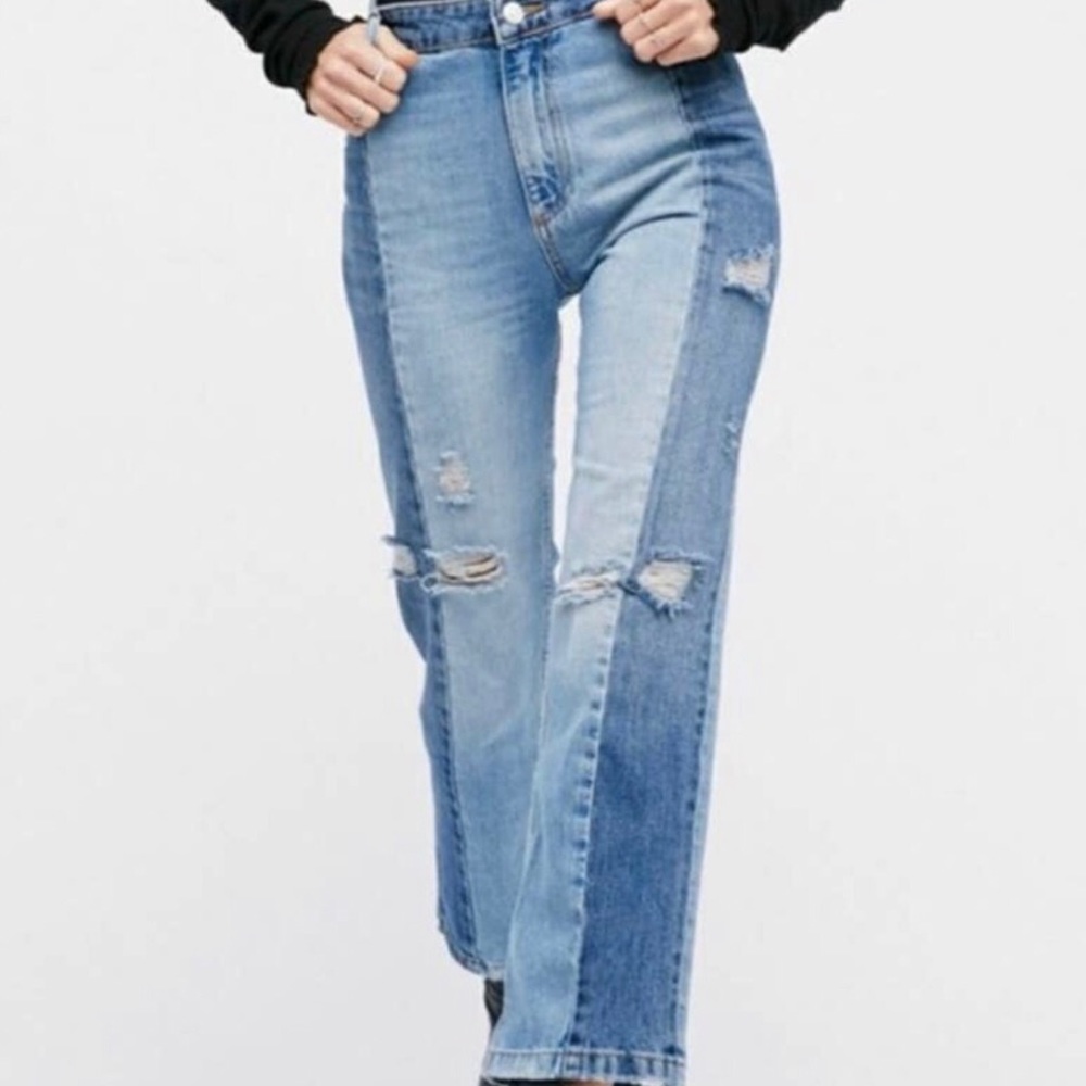 Free People Two Toned Distressed Jeans